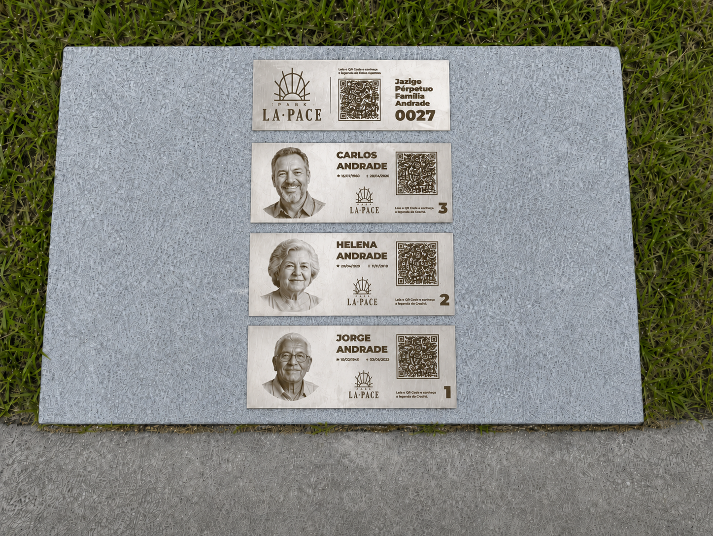 Placa com QR Code conectada ao memorial digital online do Park La Pace