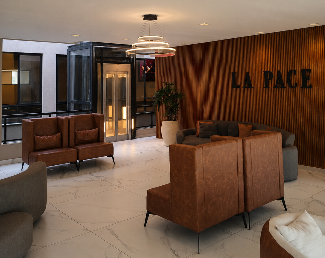 Lobby com sofás